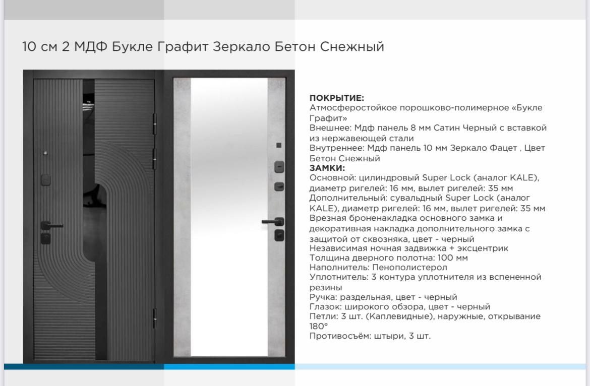10 см 2 МДФ Букле графит Зеркало Бетон снежный